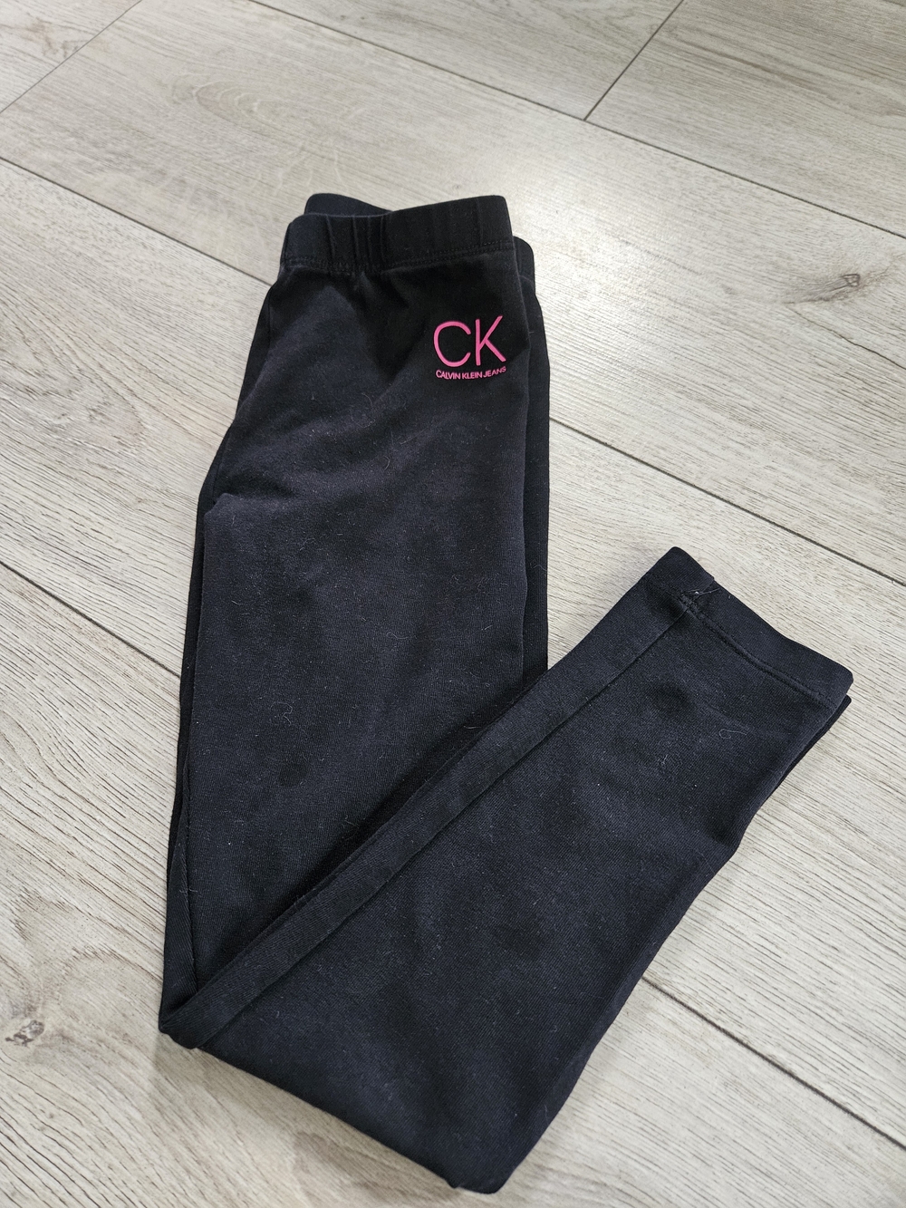Calvin Klein Jeans Girls Black Leggings Size S/6 Fuchsia Pink Logo